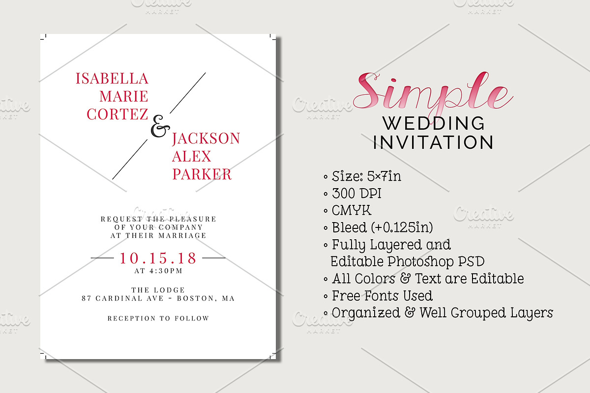 Simple Wedding Invitation, an Invitation Template by Cyrah's Collection (Photo 1 of 4)