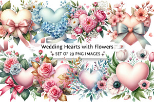 Wedding Hearts with Flowers Clipart, an Illustration by DreamPrint404