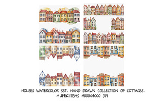 Cute watercolor houses frames, a Background Graphic by SketchArtStudio