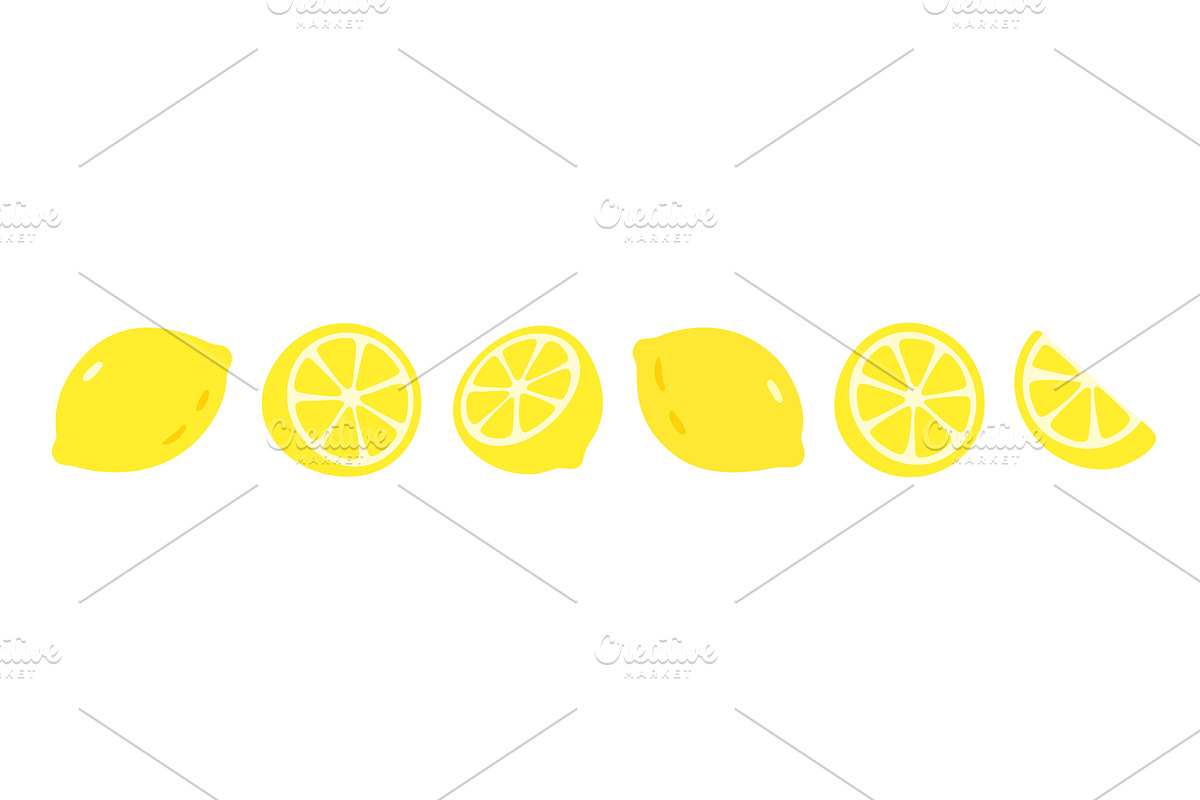 Bright yellow lemons and slices, a Food Illustration by GraphiShop