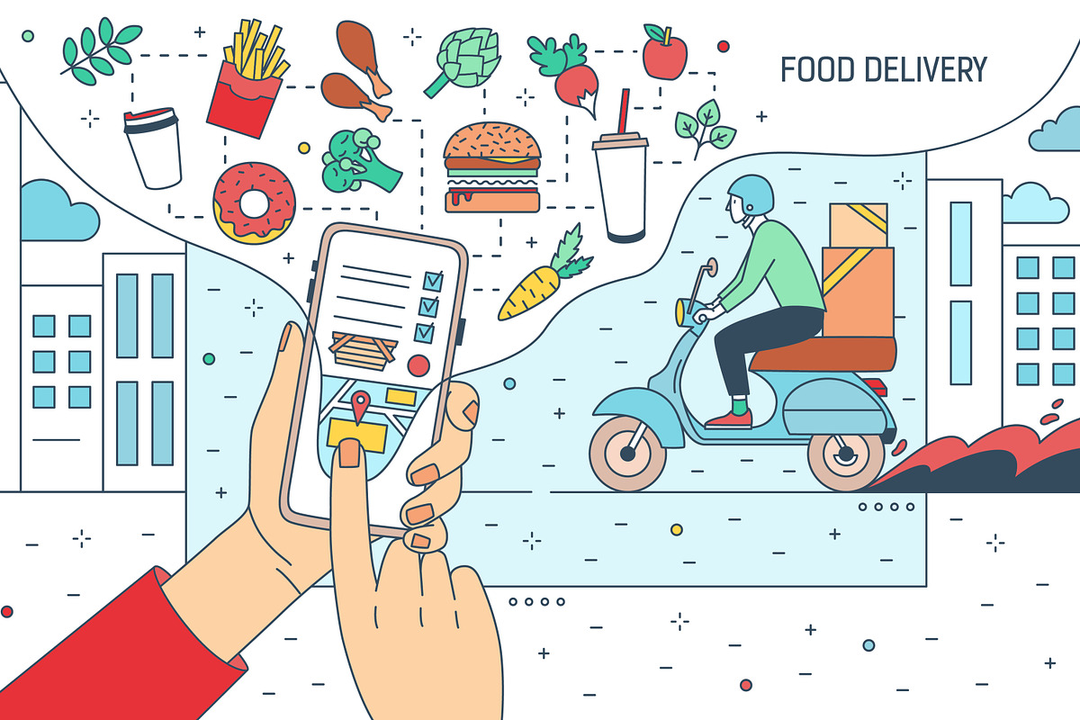 Food delivery app banner, flyer, a Food Illustration by Good Studio (Photo 1 of 5)