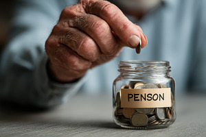 Elderly hand adding coin to pension, a Photo by Pixeness Studio