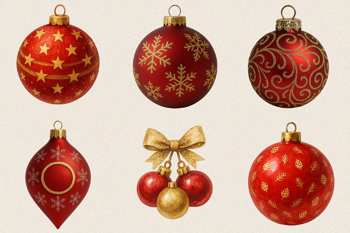 Red Gold Christmas Ornaments Clipart, an Illustration by SVGArt (Photo 8 of 8)