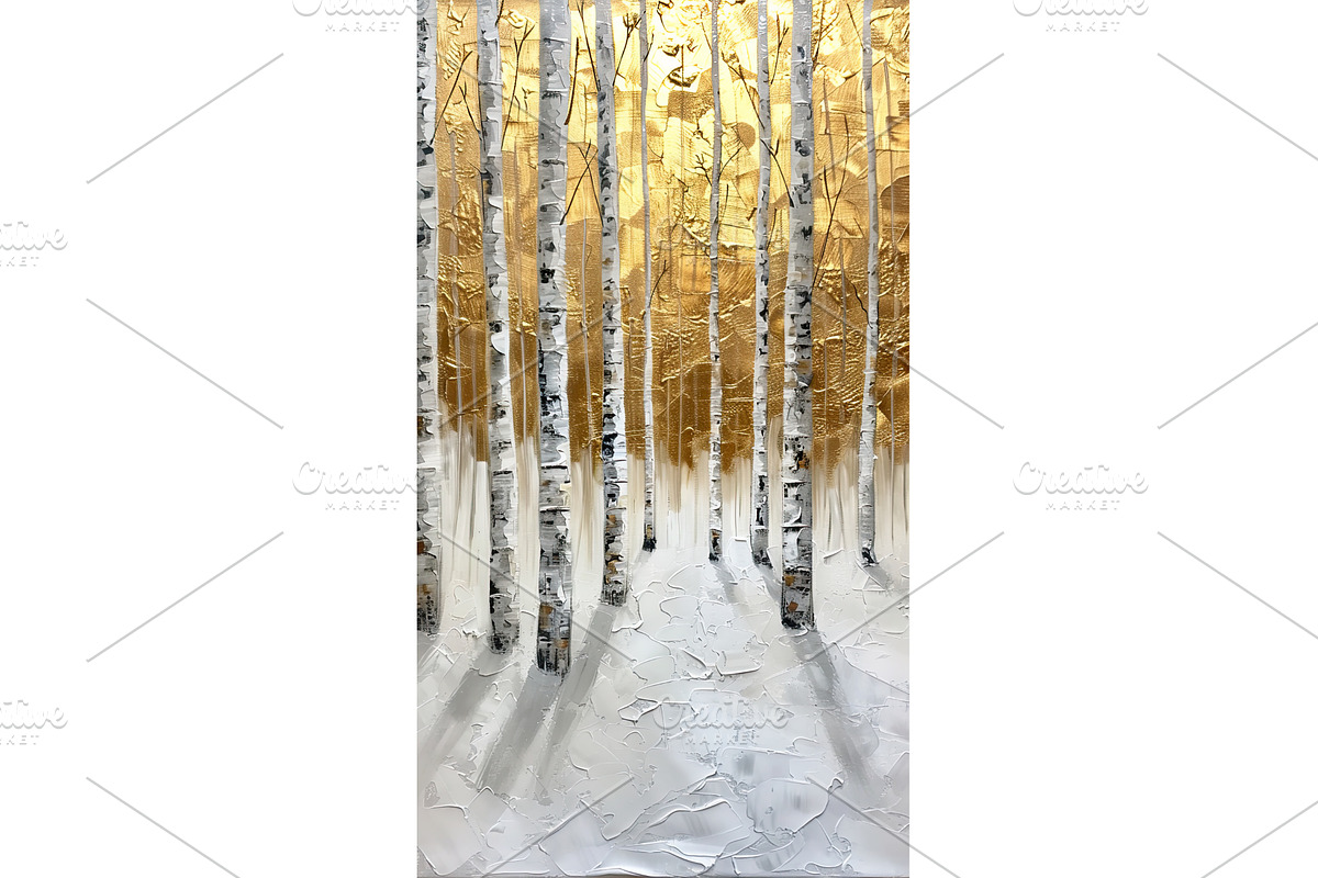 Gold foil oil painting of winter, a Texture Illustration by Lermont51