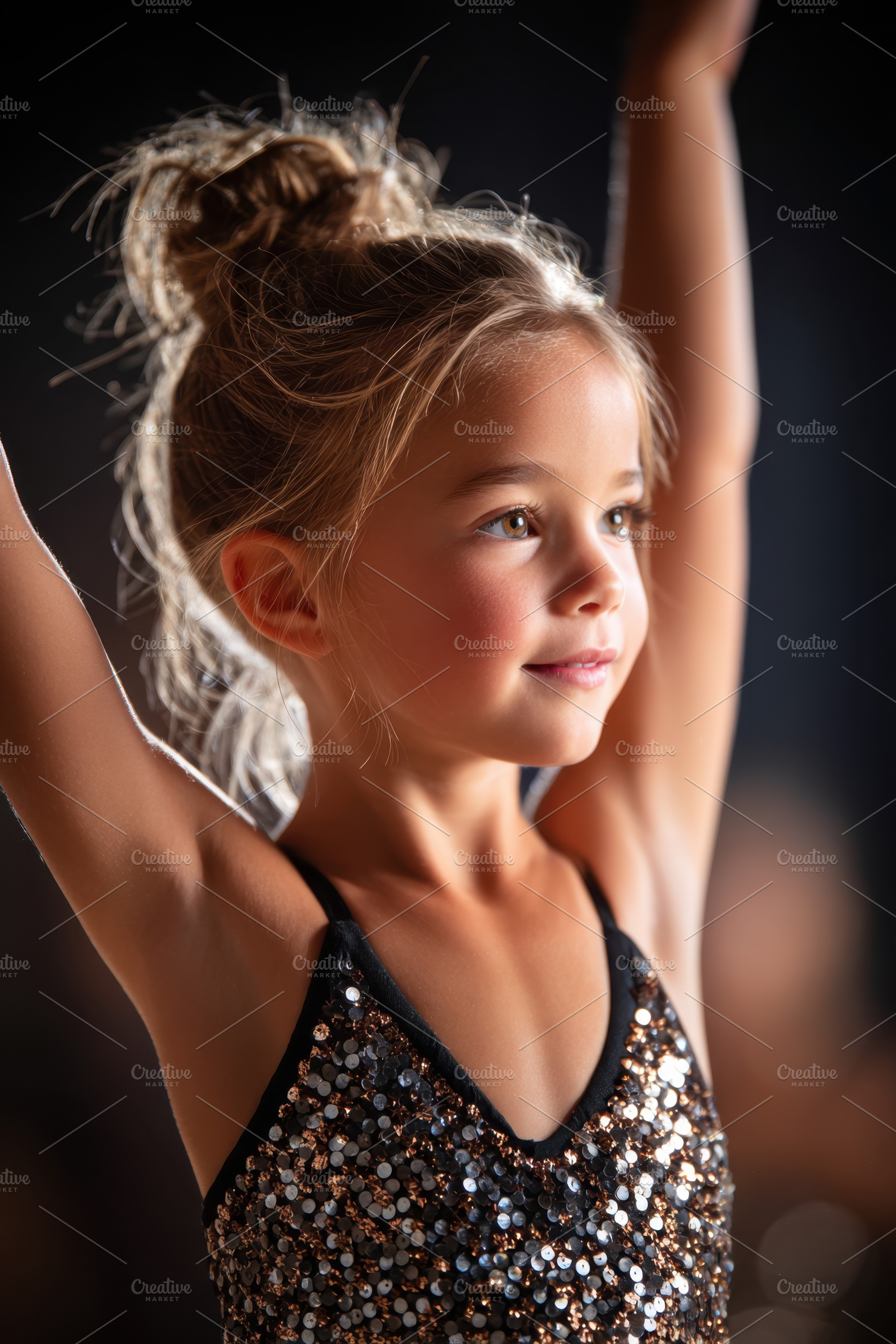 Young girl celebrating in a sparkling dance outfit, a Sports & Recreation Photo by AlyaAnd
