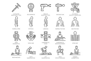 Chiropractic medicine line icons, a Healthcare Illustration by Vector Tradition