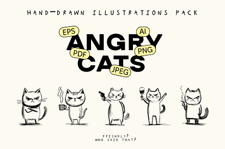 Angry Cats – Hand-Drawn Set, an Illustration by The Layered Art