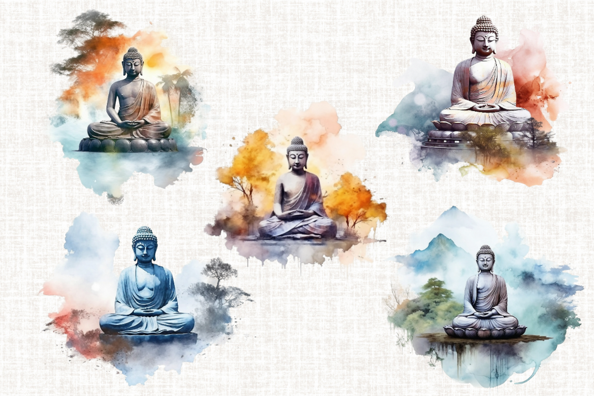 Watercolor Buddha Clipart, an Illustration by Mash Mash Stickers (Photo 3 of 9)