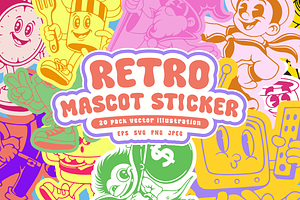 Retro Mascot Sticker Bundle, an Object Illustration by HunEyy