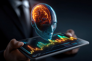 Advanced technology showcases a digital brain model with data vi, a Technology Photo by AlyaAnd