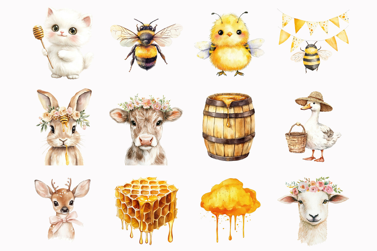 Watercolor Baby Bee Clipart, a Seasonal Illustration by Design Market (Photo 2 of 4)