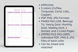 GOAL PLANNER TEMPLATE 6x9in