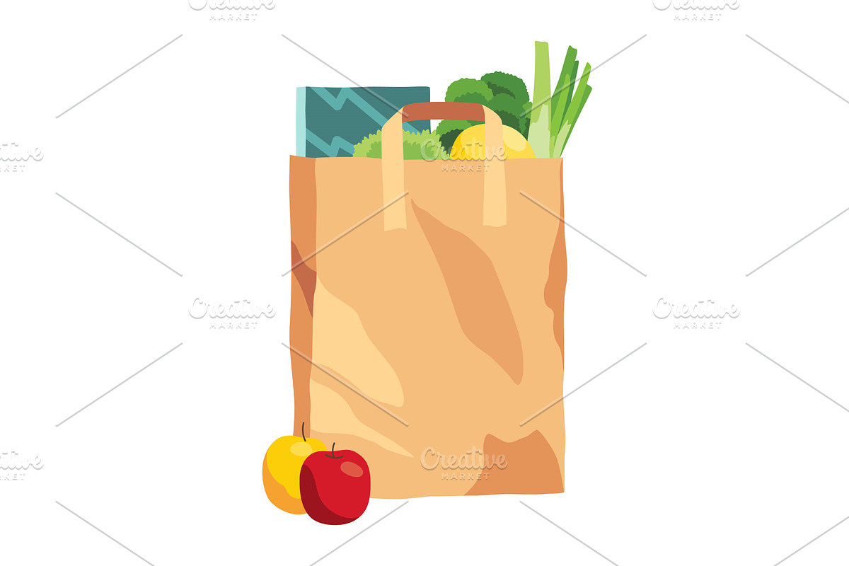 Paper shopping bag products grocery, a Food Illustration by the8monkey