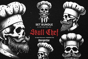 10 Bundle Dark Art Skull Chef Cook, an Illustration by Morspective