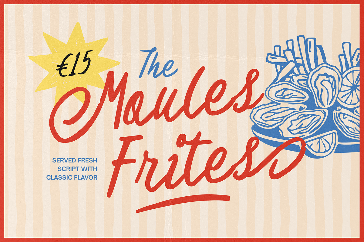 The Moules Frites Classic Script, a Script Font by Sloulyfe (Photo 1 of 10)