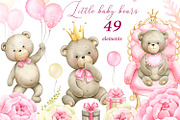 Little bear Baby girl shower Clipart, an Animal Illustration by Solo Art Original (Thumbnail 1 of 7)
