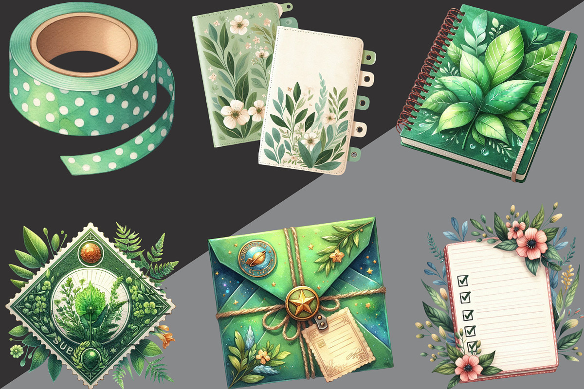 Watercolor Green Planner Clipart, an Illustration by Black Bird Studio (Photo 6 of 6)