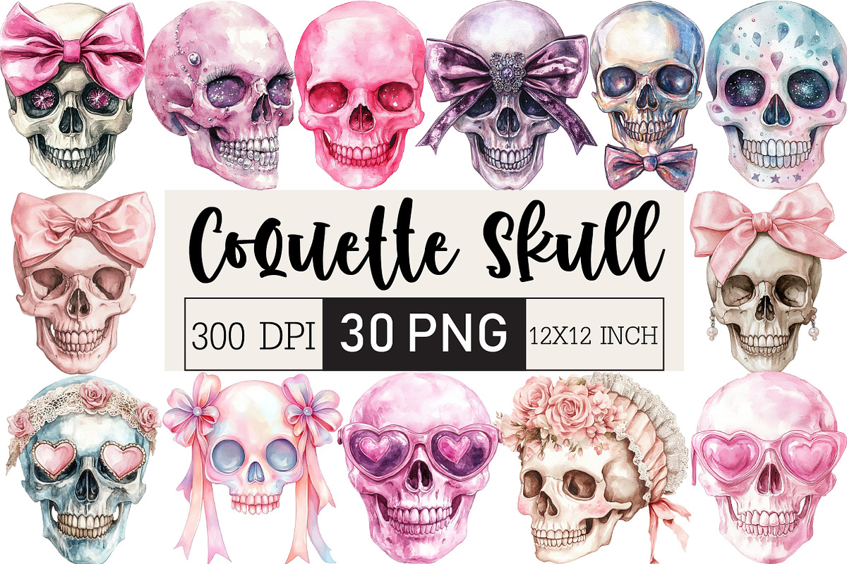 Coquette Skull Clipart PNG, an Illustration by Black Bird Studio (Photo 1 of 6)