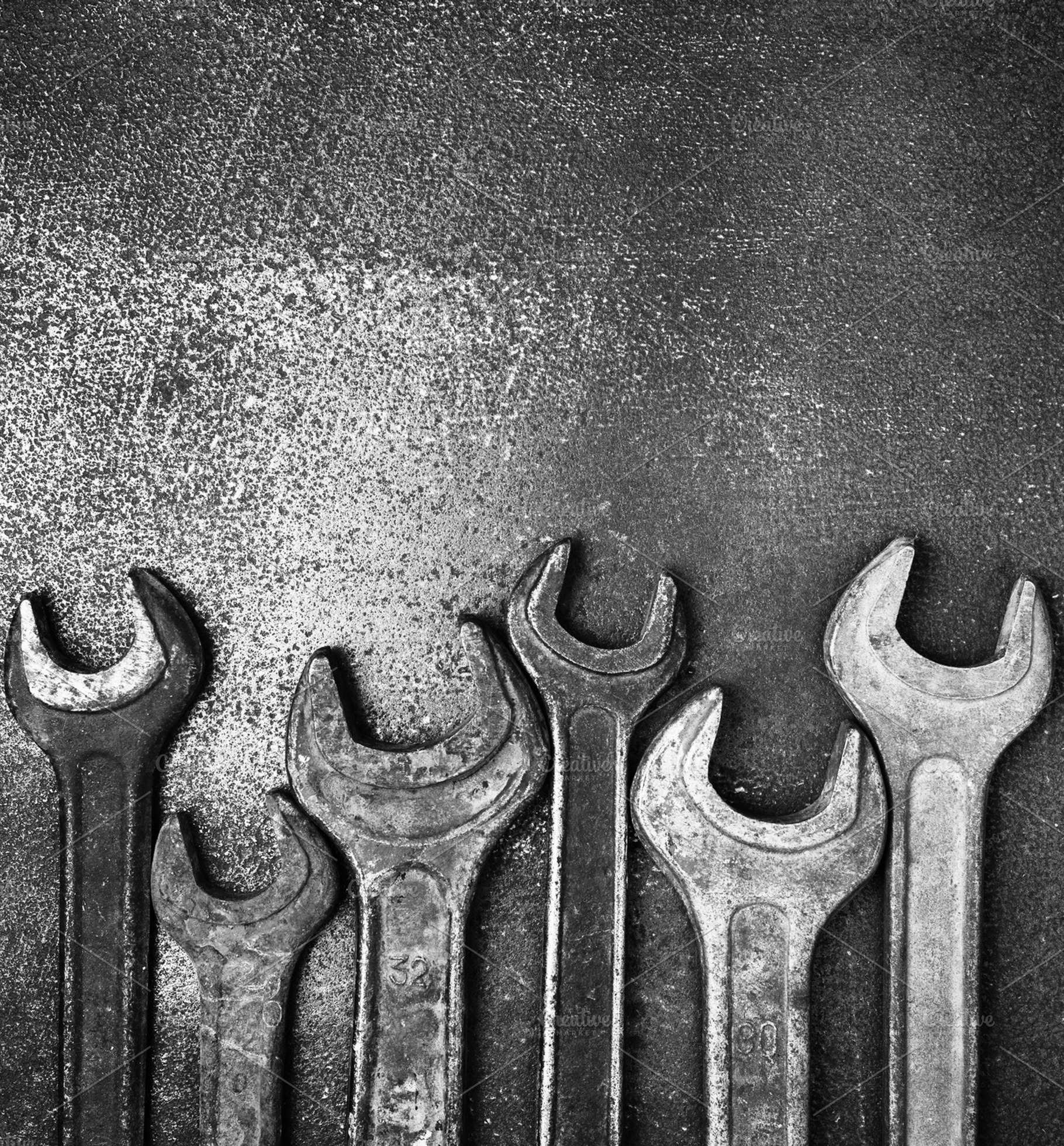 Old rusty wrenches containing metallic, auto, and metal, an Industrial Photo by Maksimkostenko