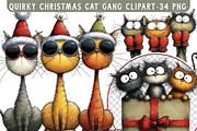 Quirky Christmas Cat Gang clipart, an Illustration by Libby Wishes (Thumbnail 1 of 9)