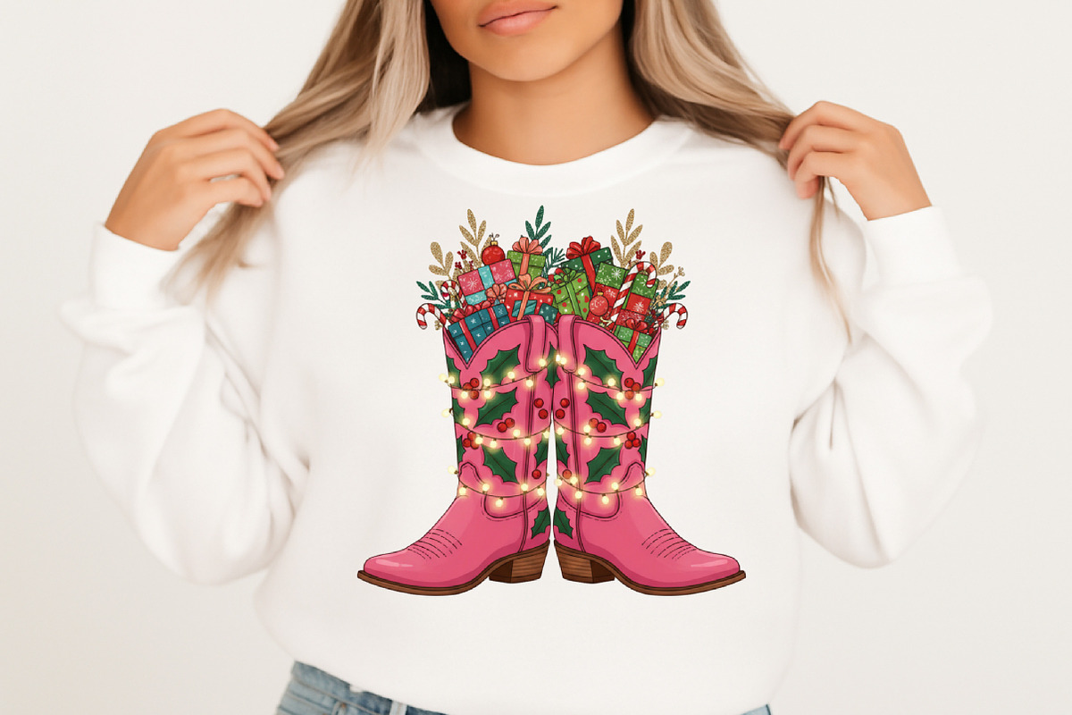 Pink Christmas Western Cowboy Boots, an Illustration by Designking (Photo 2 of 4)