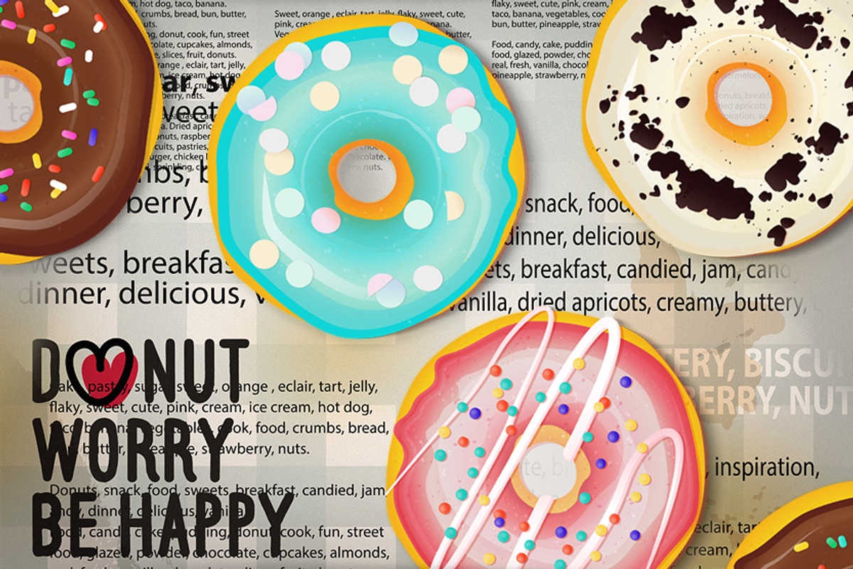 Vector set of glazed colored donuts., a Decorative Illustration by WalnutBird (Photo 2 of 4)