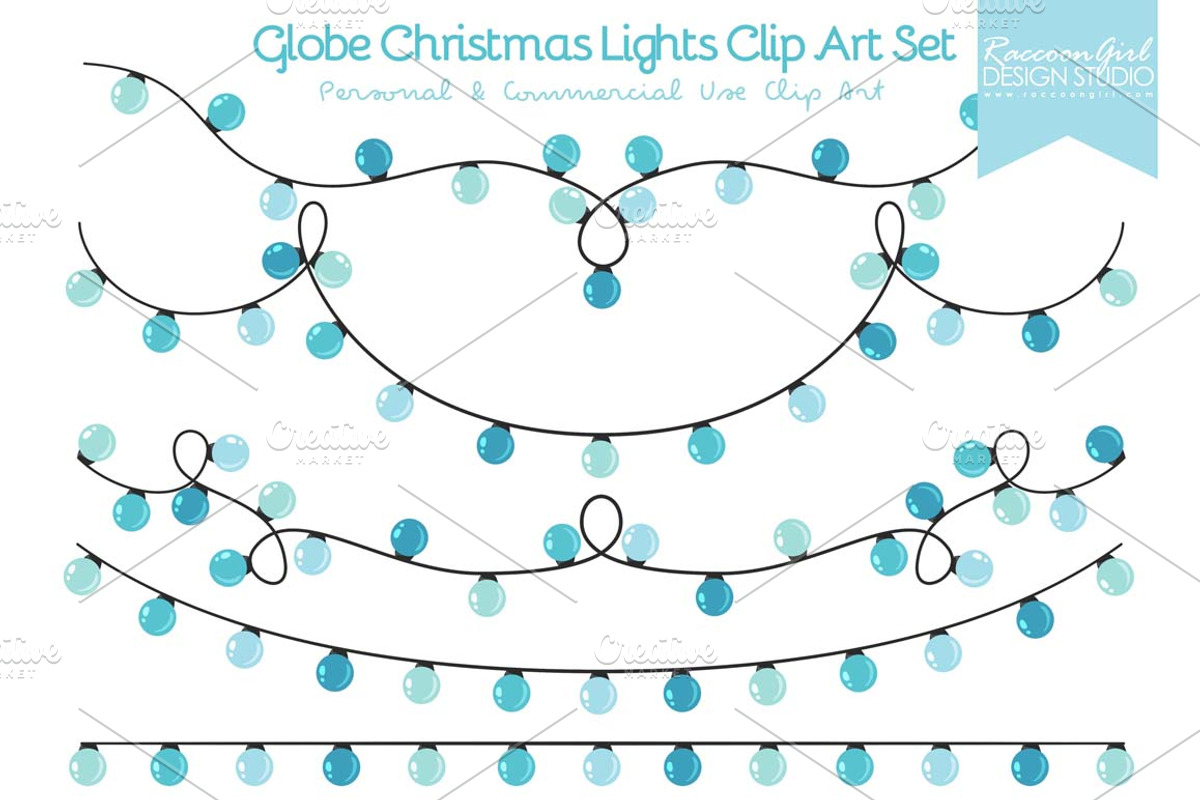Globe Christmas Lights Clip Art Set, a Work Illustration by RaccoonGirl Design (Photo 1 of 3)