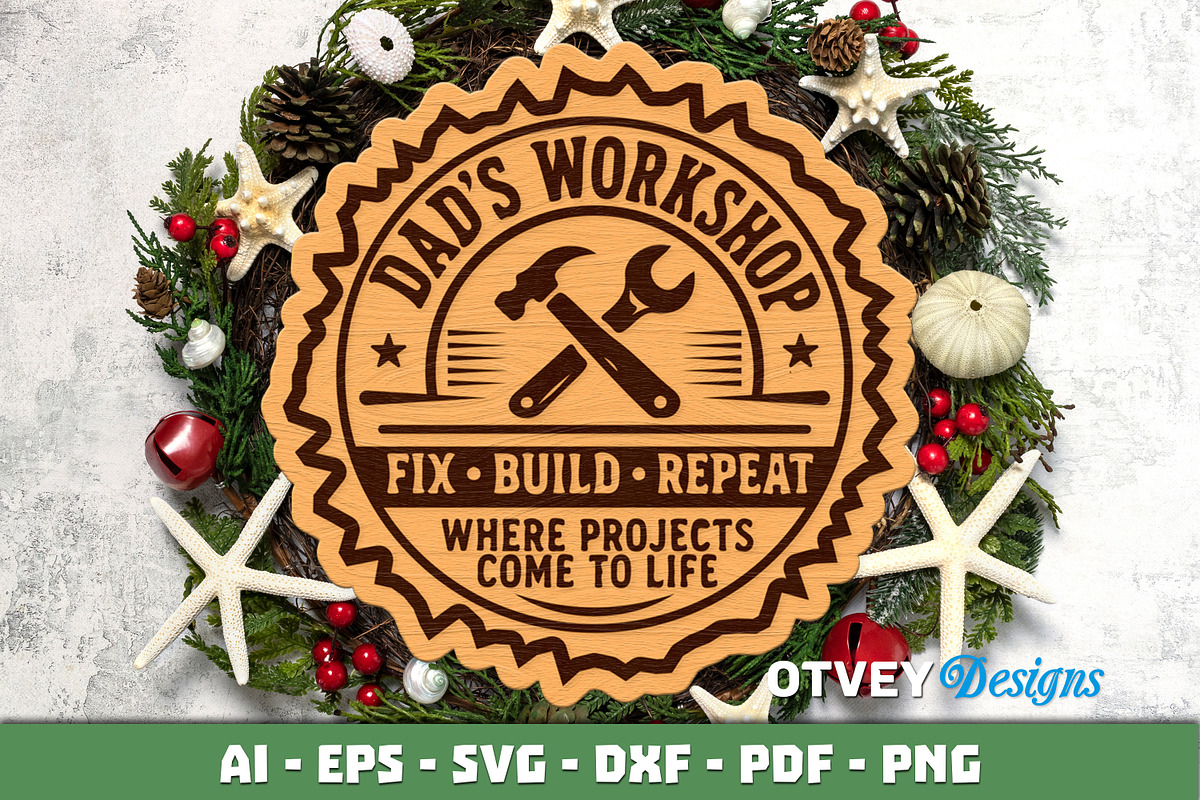 Wooden Dad's Garage Sign Lasercut 12, a Decorative Illustration by OTVEY DESIGN (Photo 3 of 13)