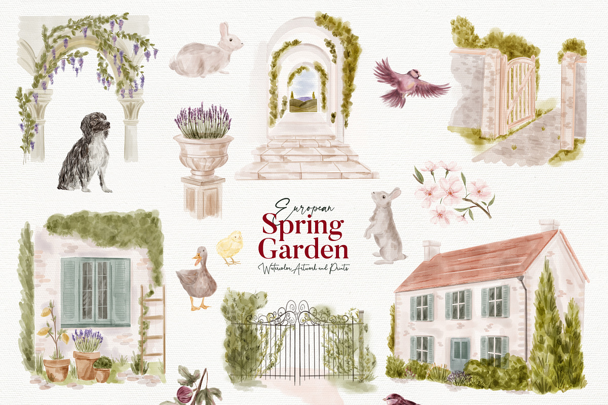 European Spring Garden Watercolor, a Decorative Illustration by Mio Buono (Photo 3 of 13)