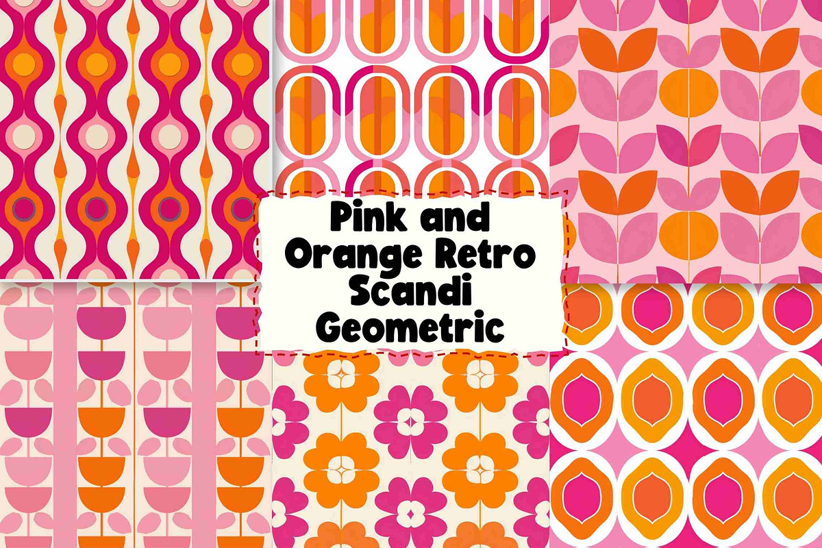 Pink & Orange Retro Scandi Geometric, a Pattern Graphic by Pattern Whimsy (Photo 1 of 8)