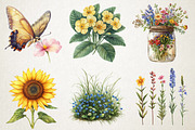 Spring Wildflower Meadow Clipart Set, an Illustration by RobertsArt (Thumbnail 2 of 5)