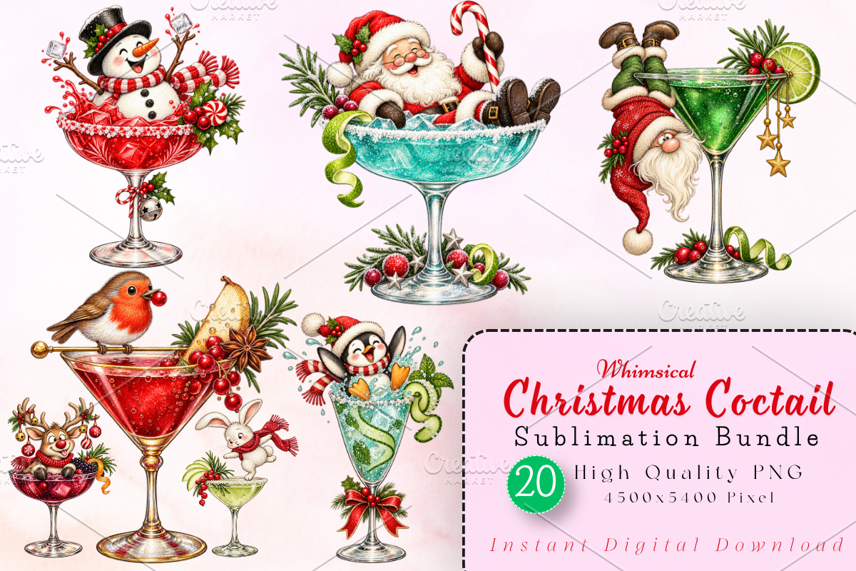 Whimsical Christmas Cocktail PNGs, a Decorative Illustration by Ink Gallery (Photo 1 of 13)
