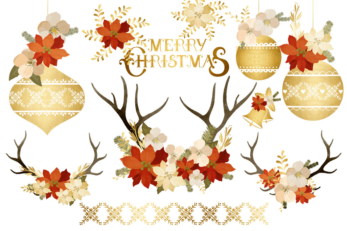 20% OFF! Floral Gold Christmas Pack, an Illustration by Chus Moreno Studio (Photo 2 of 7)