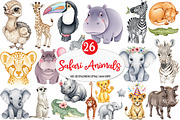 Safari Animals Clipart, an Illustration by Watercolor design (Thumbnail 1 of 4)