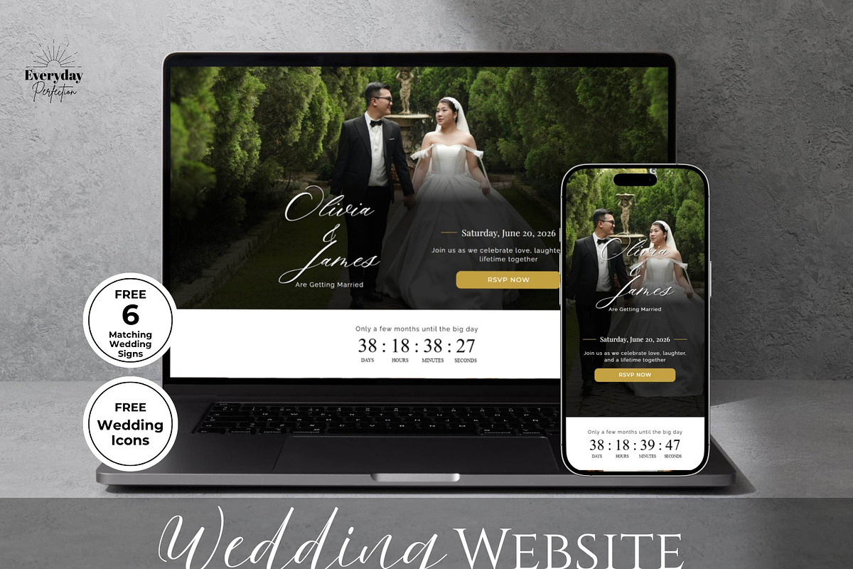 Black Gold Wedding Website Template, a Landing Page Template by Everyday Perfection (Photo 1 of 10)