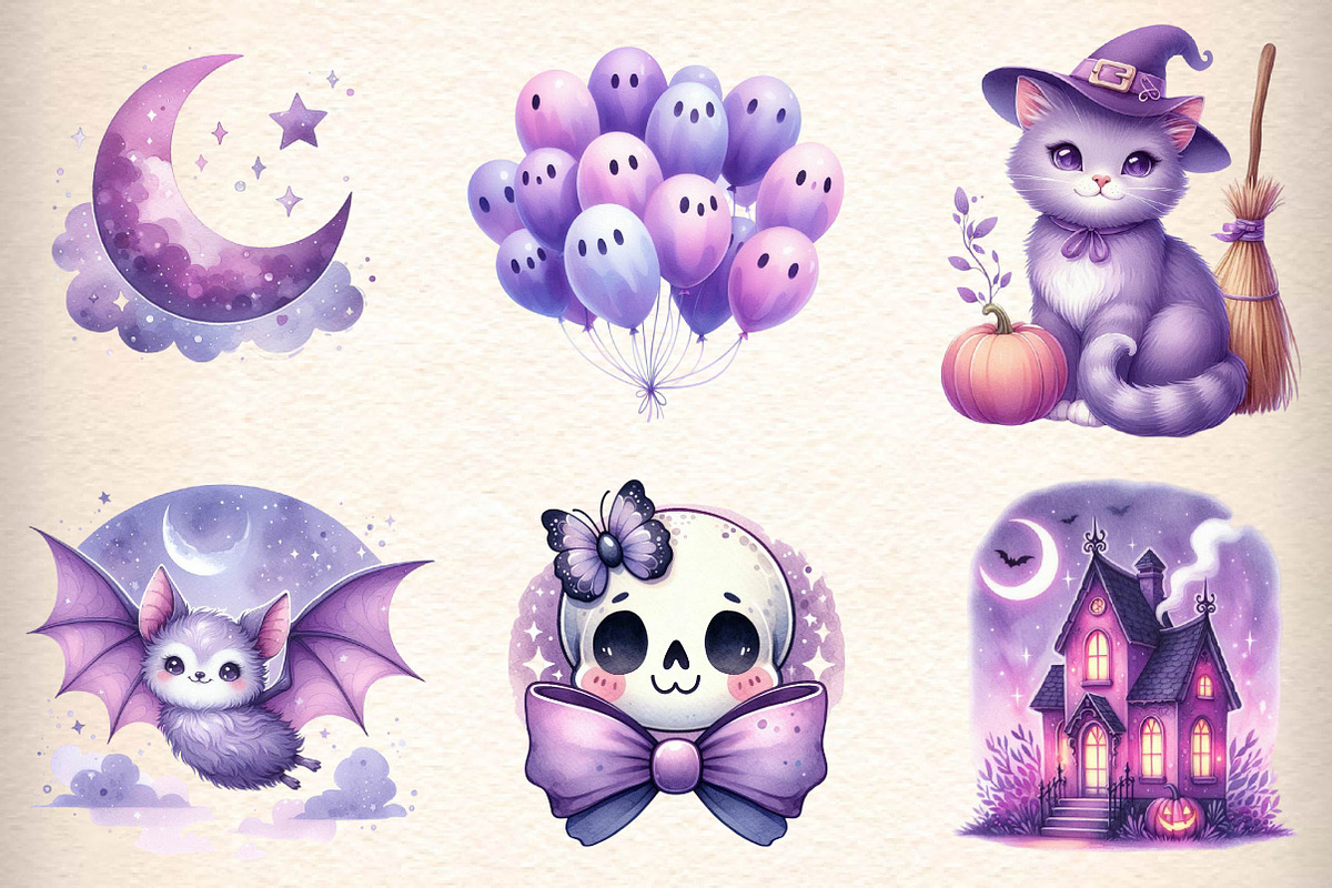 Pastel Purple Halloween Sublimation, an Illustration by CreationArt (Photo 2 of 5)