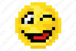 Pixel Art Emoji Emoticon Winking, an Emoji Icon by Christos Georghiou