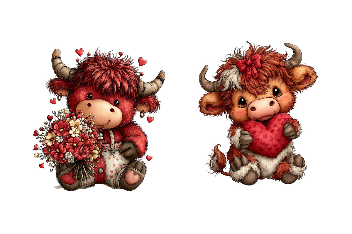 Valentine’s Day Highland Cow Clipart, an Illustration by Dream Creation (Photo 7 of 8)