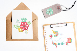 Floral Unicorn Illustration Pack