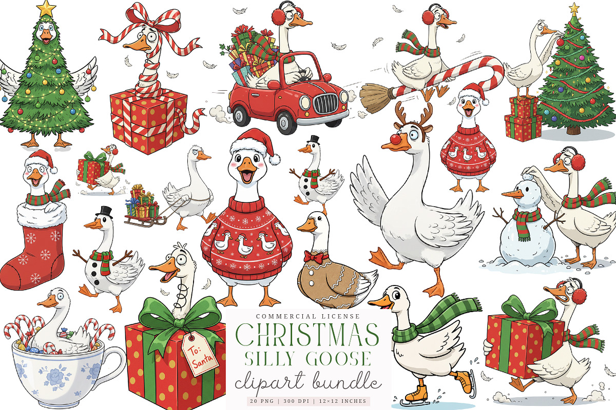 Funny Christmas Silly Goose PNG, an Illustration by SinaCreation (Photo 1 of 7)