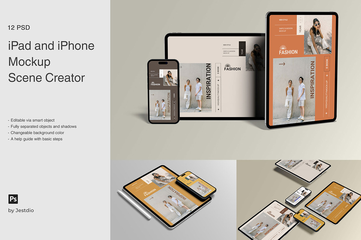 iPad & iPhone Mock-up Scene Creator, an iPad Mockup by Jestdio (Photo 1 of 17)