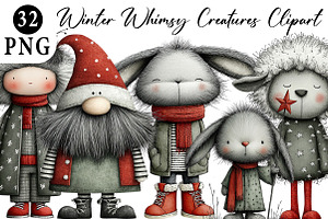 Winter Whimsy Creatures Clipart Bund, an Illustration by Daily.Designs