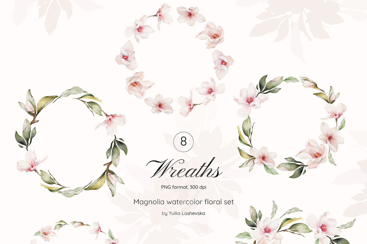 Magnolia watercolor floral set, a Decorative Illustration by Yuliia Lashevska (Photo 6 of 13)