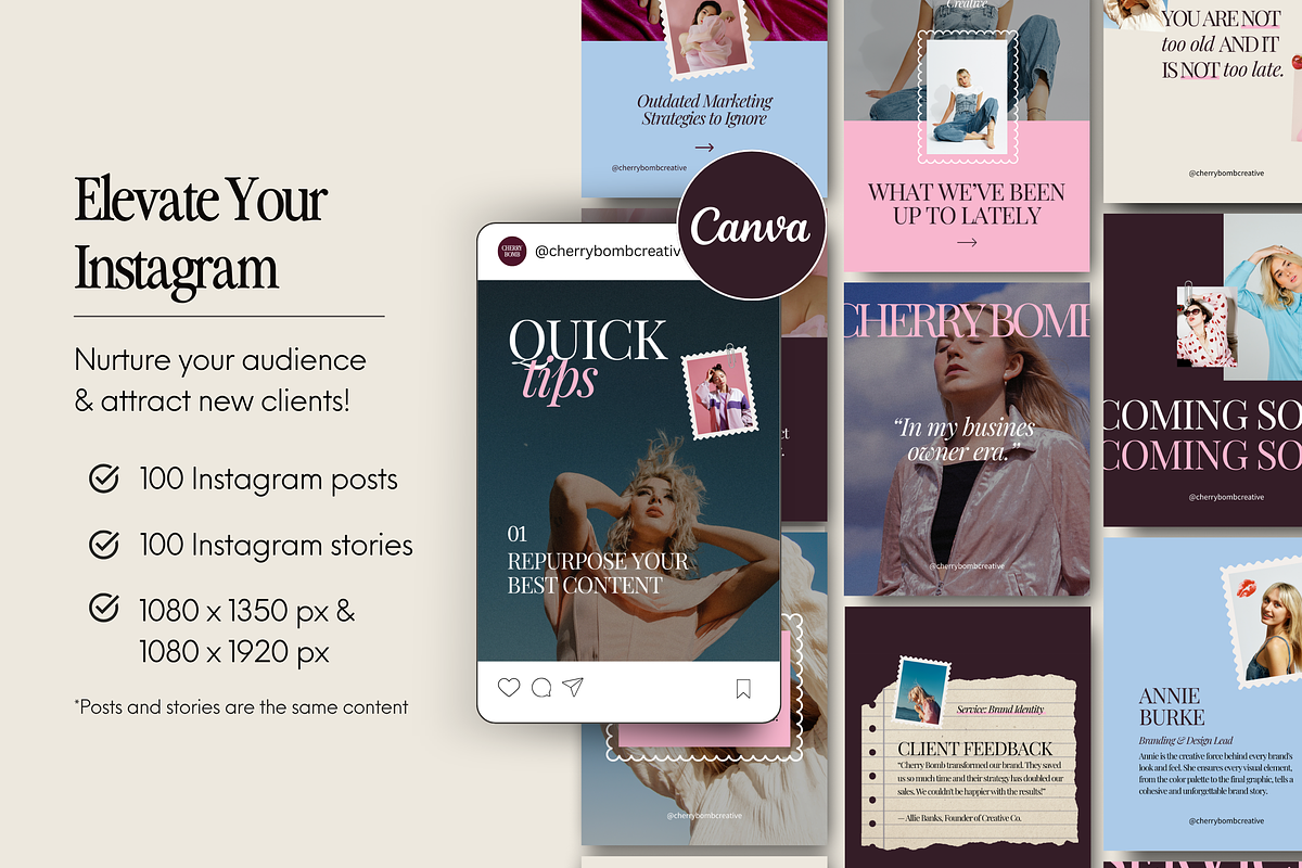 Pink Bold Instagram Canva Templates, a Social Media Template by Warmsoulgallery (Photo 2 of 11)