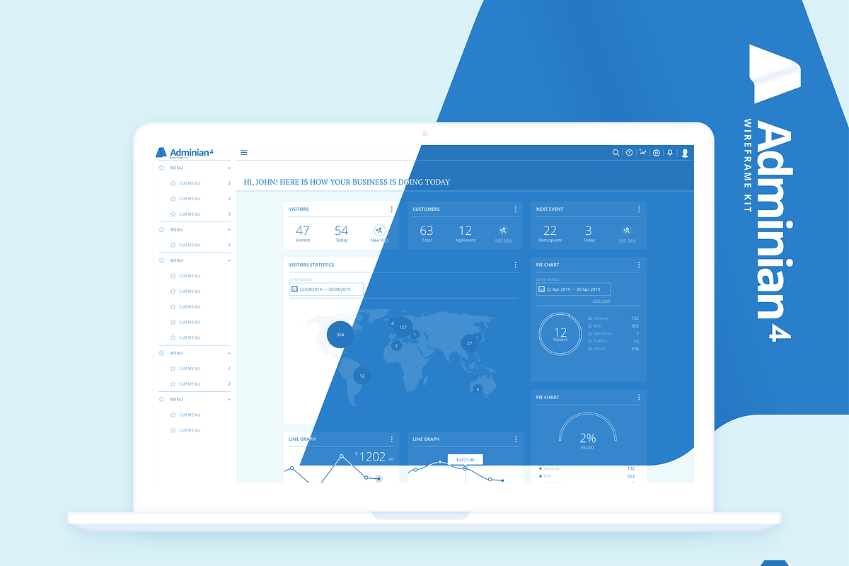 Adminian 4 Wireframe Kit, a Wireframe Template by UI Kitchen (Photo 1 of 8)
