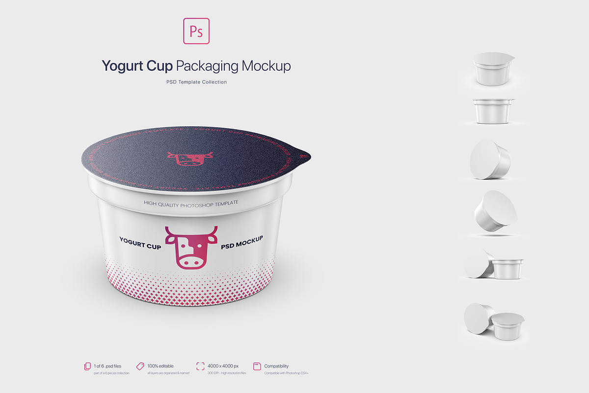 Yogurt Cup Packaging Mockup, a Cups & Container Mockup by Mockup+ (Photo 2 of 6)