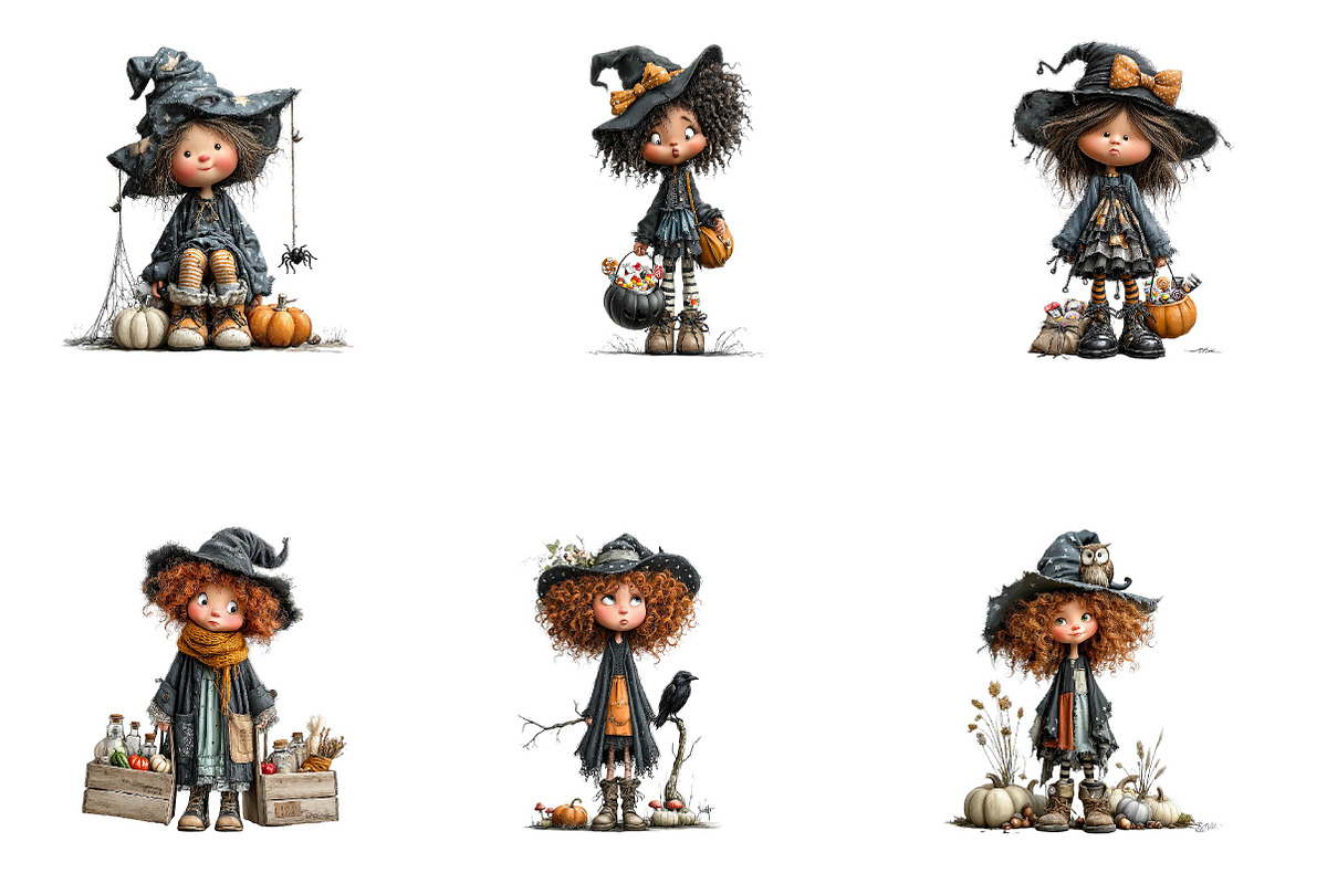 Witch Girl Clipart Bundle, a Seasonal Illustration by CreationArt (Photo 3 of 4)