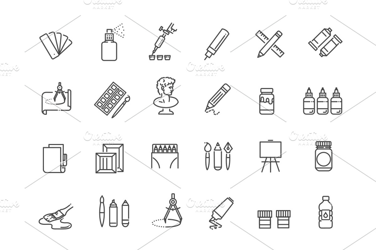 Paint art tools. Vector icons, an Outline Icon by Tettygreen (Photo 2 of 2)