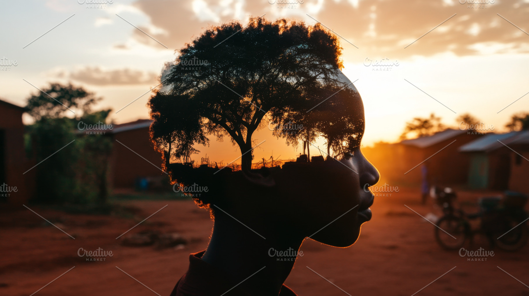 Double exposure of African woman wit, a Photo by Dvoevnore photos