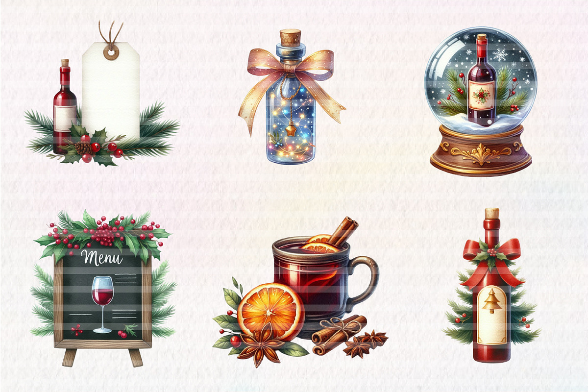 Christmas Red Wine Clipart, an Illustration by CreationArt (Photo 3 of 6)